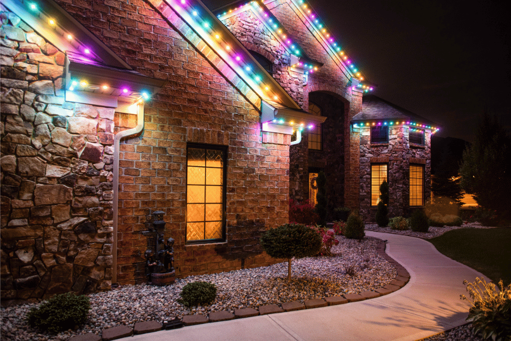 Brick house with permanent holiday lights